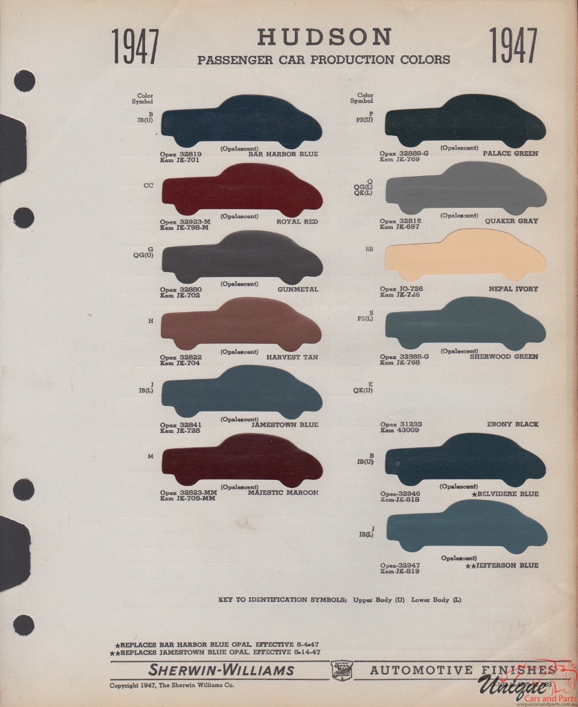 1947 Hudson Paint Charts Williams 1